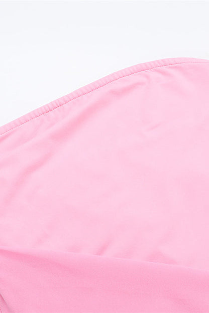 Square Neck Pink Ruffled Hem Long Dress