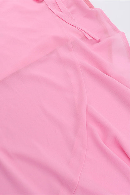 Square Neck Pink Ruffled Hem Long Dress