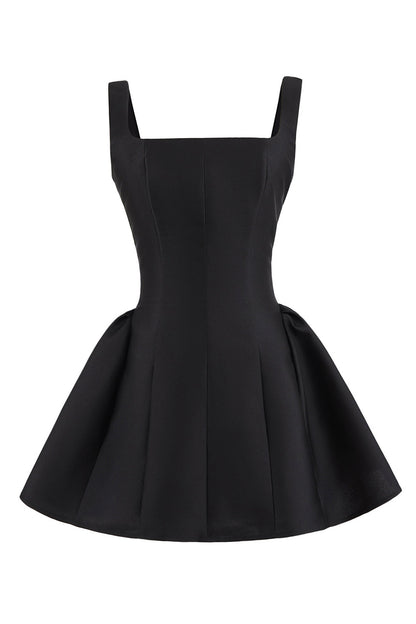 Square Neck Red Pleated A-line Short Dress