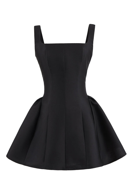 Square Neck Red Pleated A-line Short Dress