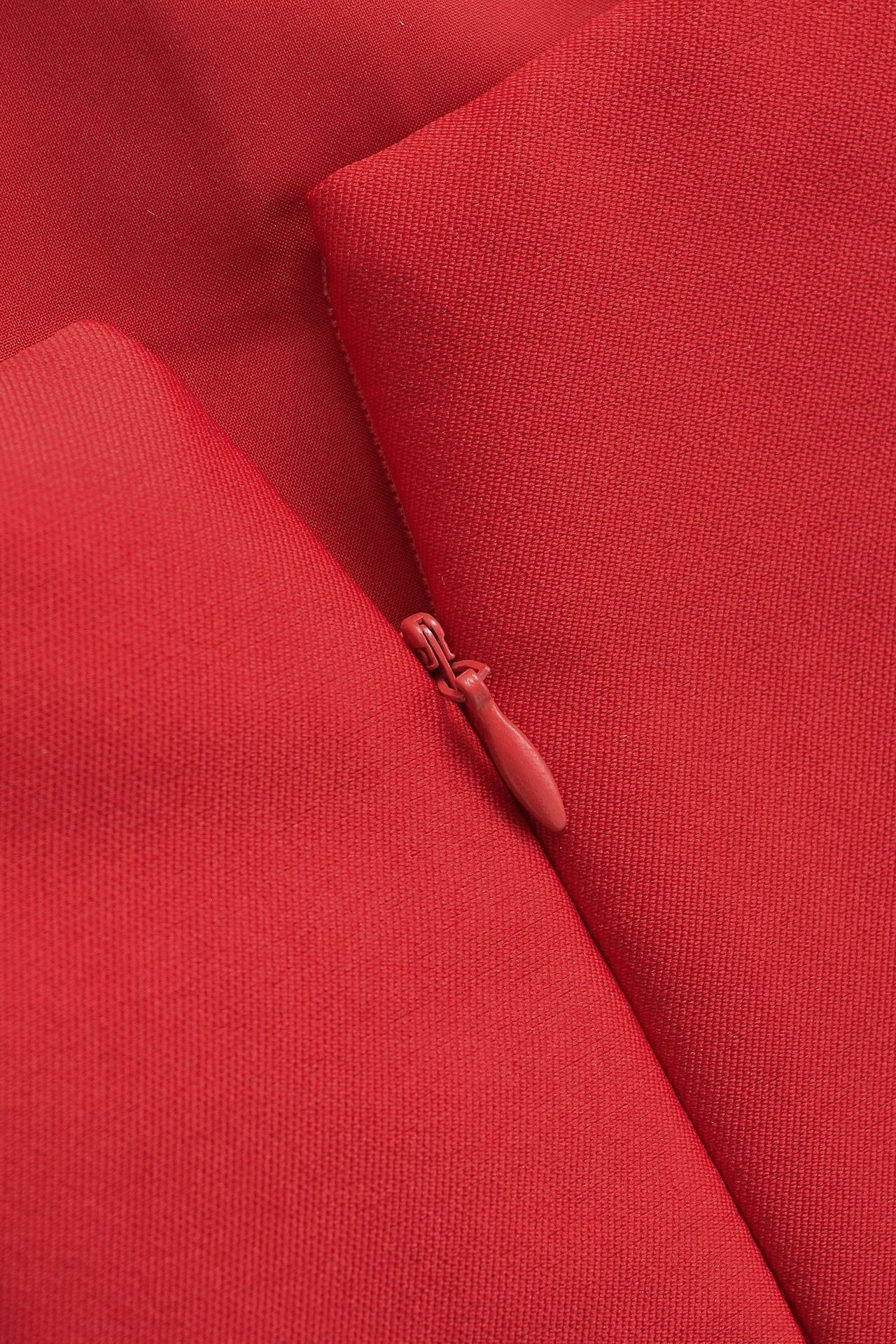 Square Neck Red Pleated A-line Short Dress
