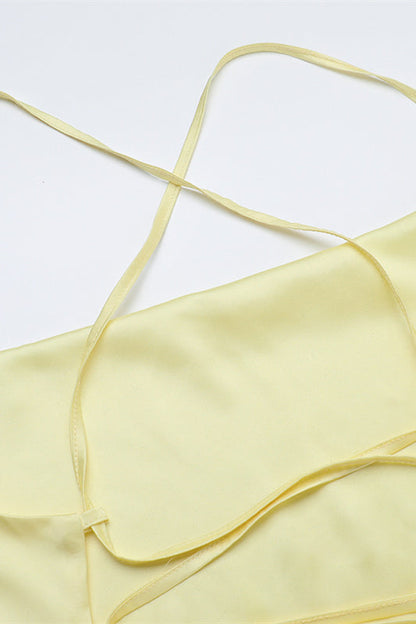 Square Neck Yellow Backless A-line Long Dress