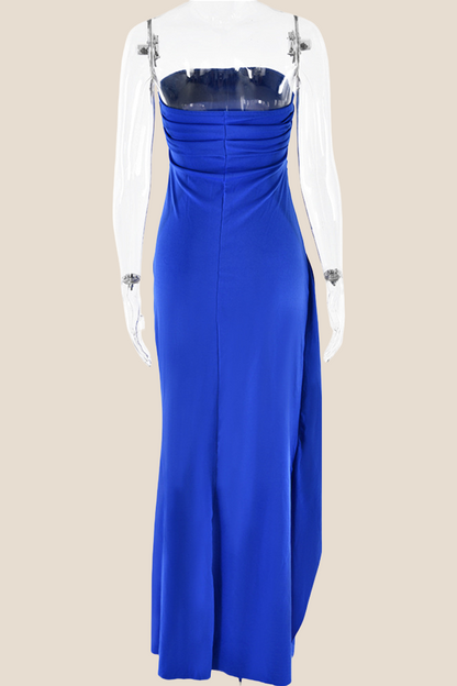 Strapless Black Ruched Long Dress with Slit