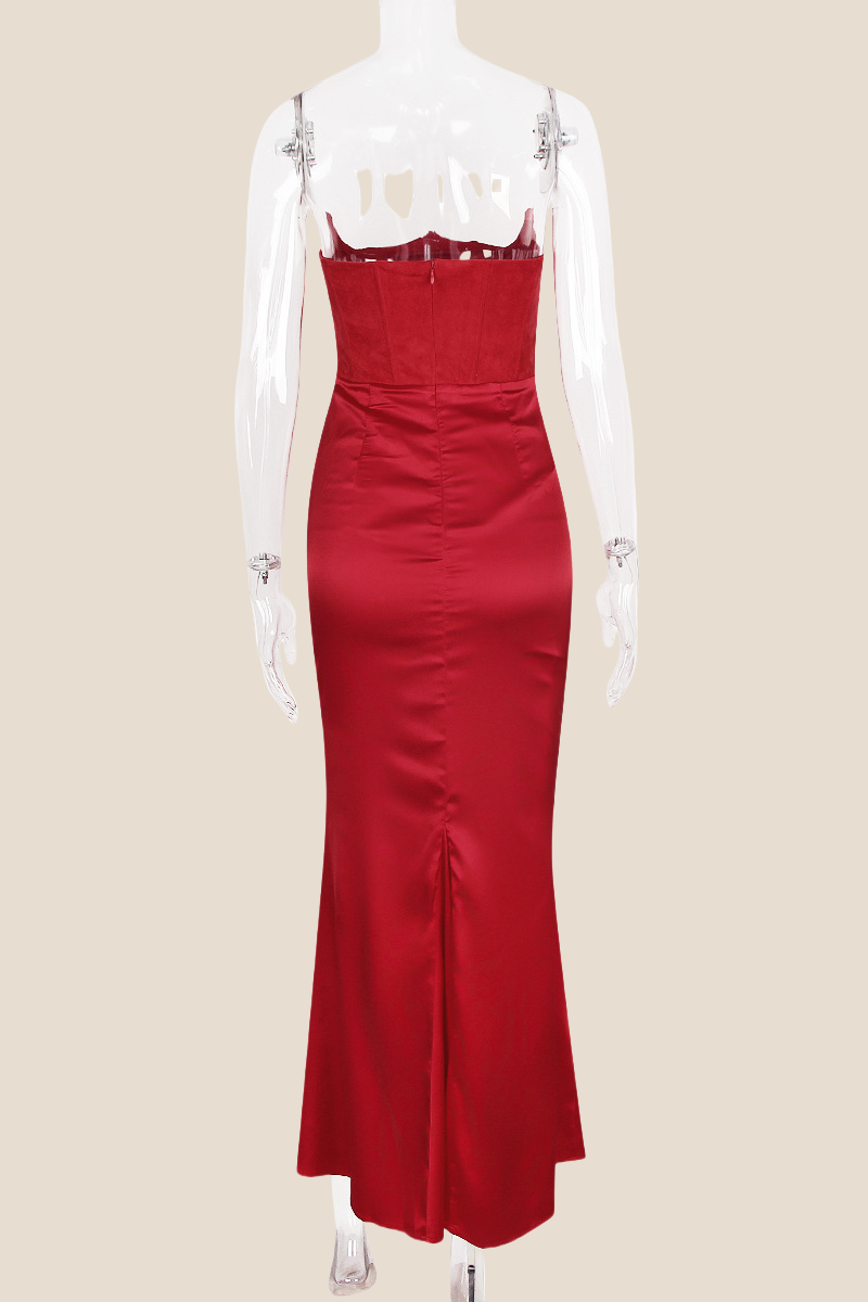 Strapless Red Ruched Mermaid Long Dress