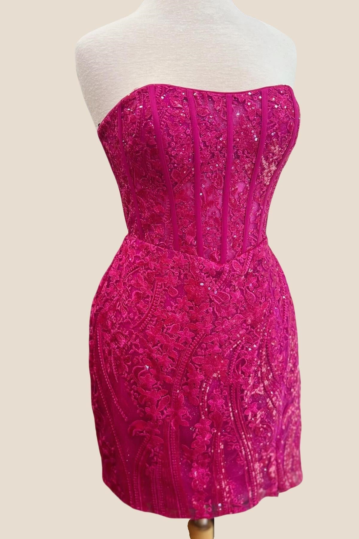 Strapless Blue Appliques Bodycon Short Dress