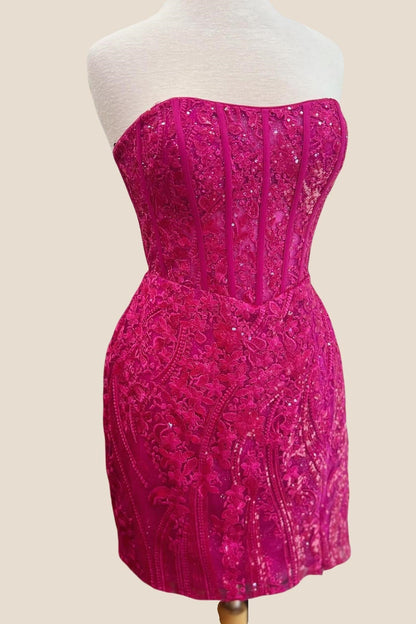 Strapless Blue Appliques Bodycon Short Dress