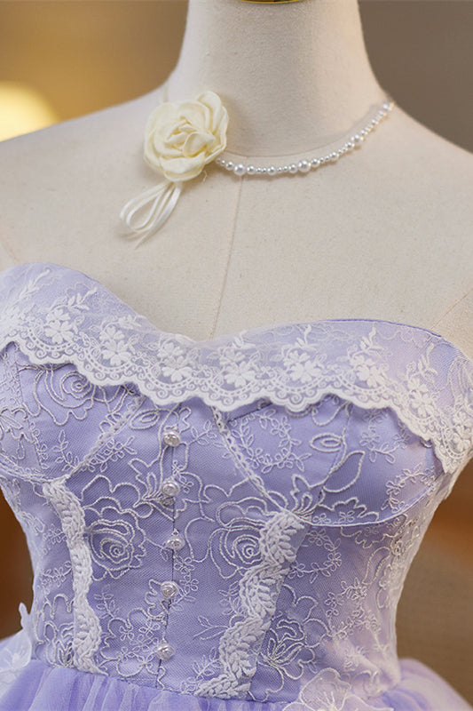 Strapless avender 3D Floral A-line Short Dress