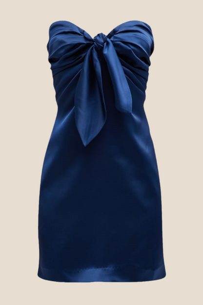 Strapless Yellow Tie Front A-line Short Dress