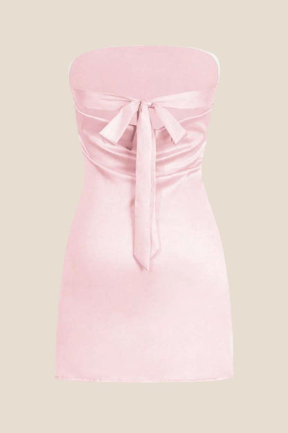 Strapless Blue Back Tie Short Dress