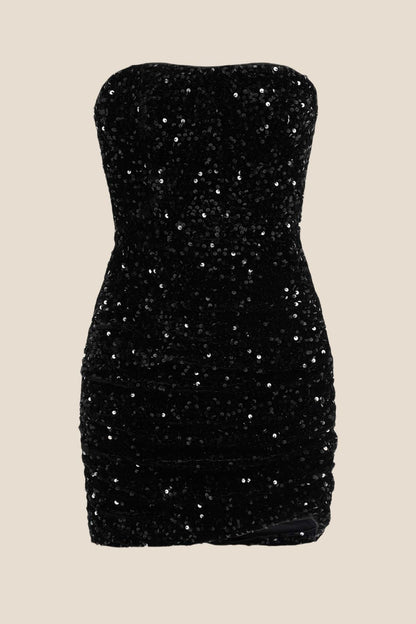 Strapless Blue Bodycon Sequin Short Dress