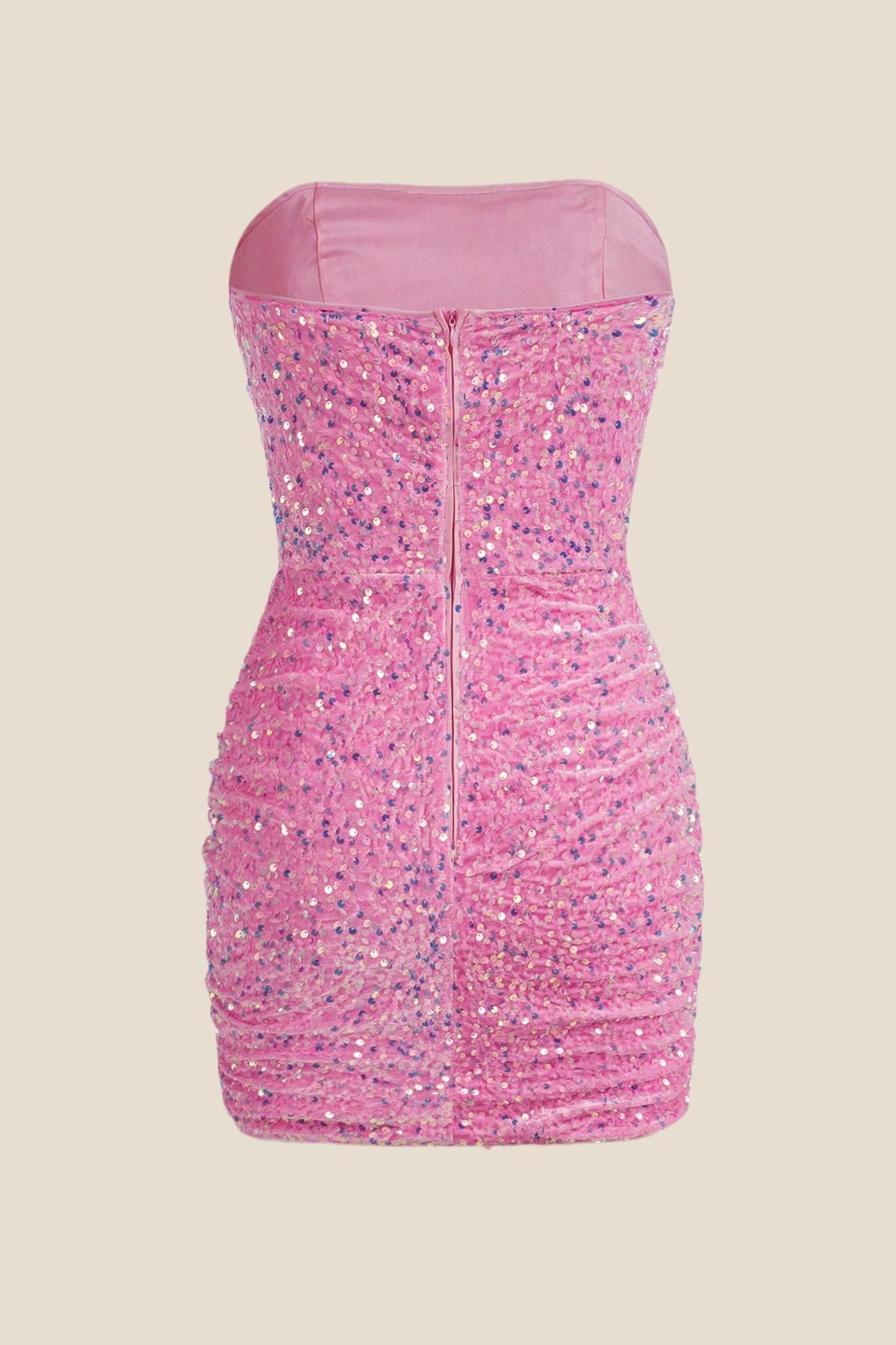 Strapless Blue Bodycon Sequin Short Dress