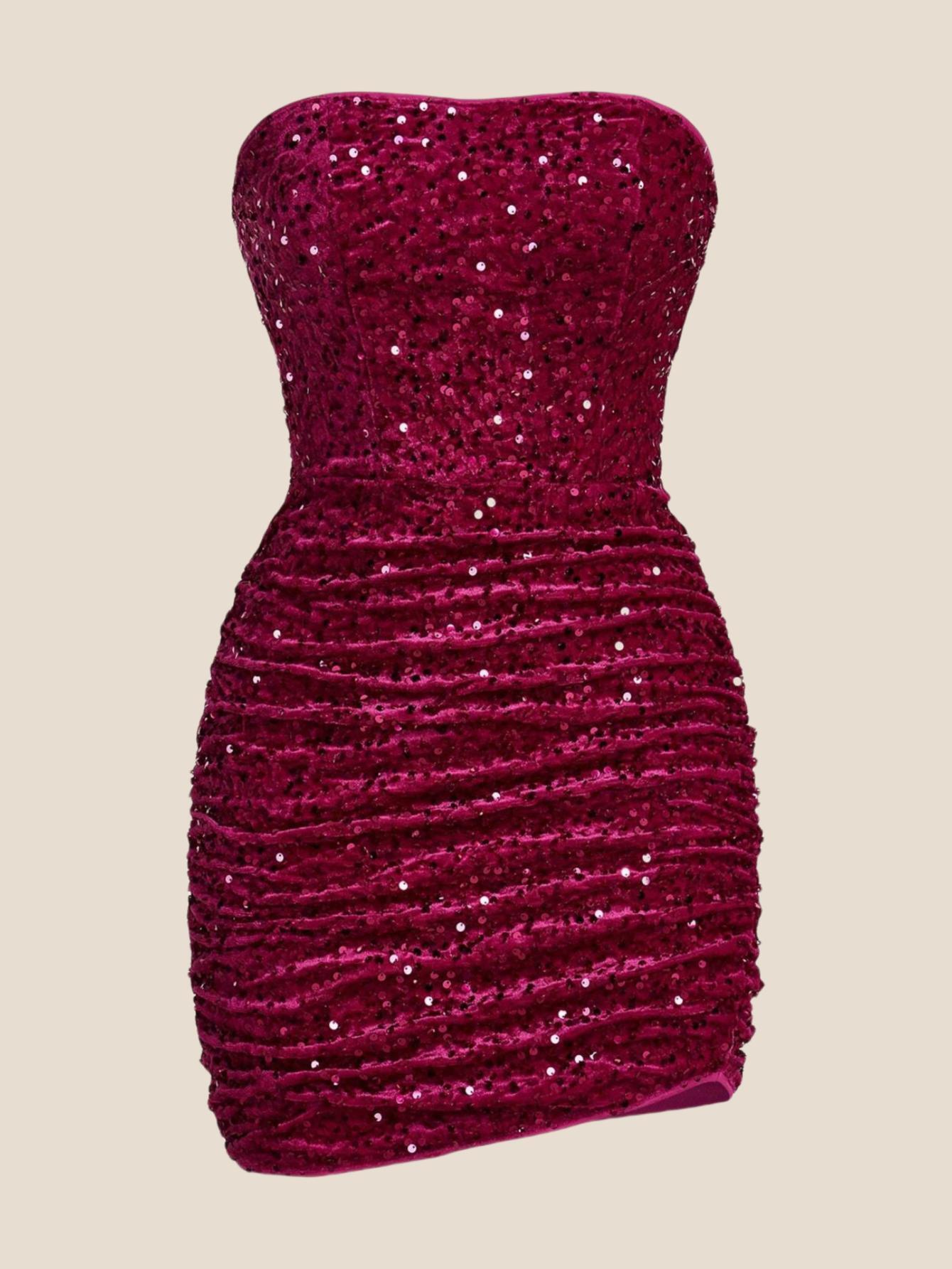 Strapless Blue Bodycon Sequin Short Dress