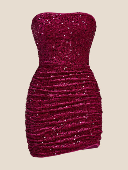 Strapless Blue Bodycon Sequin Short Dress