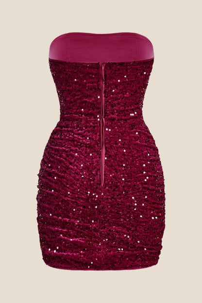 Strapless Blue Bodycon Sequin Short Dress