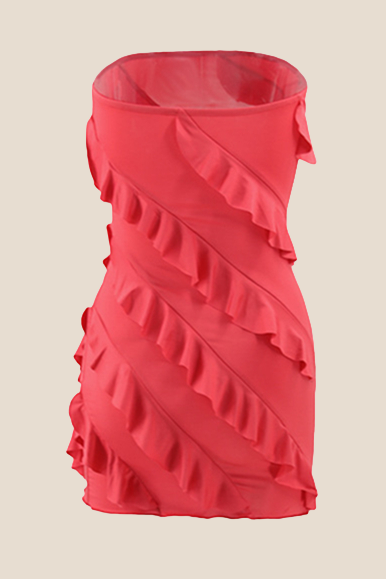 Strapless Black Ruffled Bodycon Short Dress