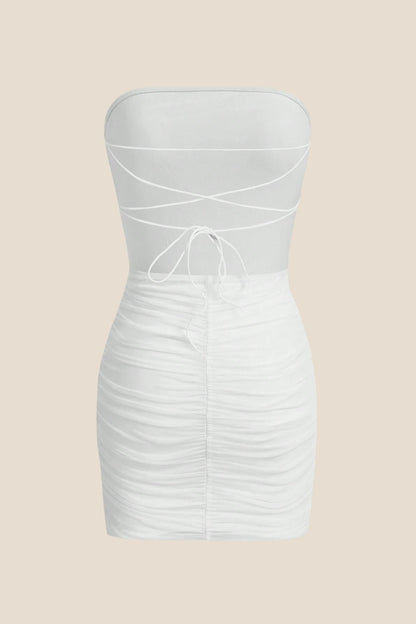 Strapless Blue Bodycon Lace-up Short Dress