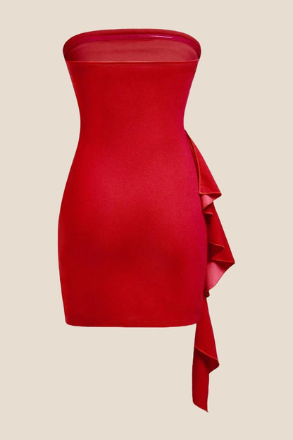 Strapless Black Bodycon Short Dress with Train