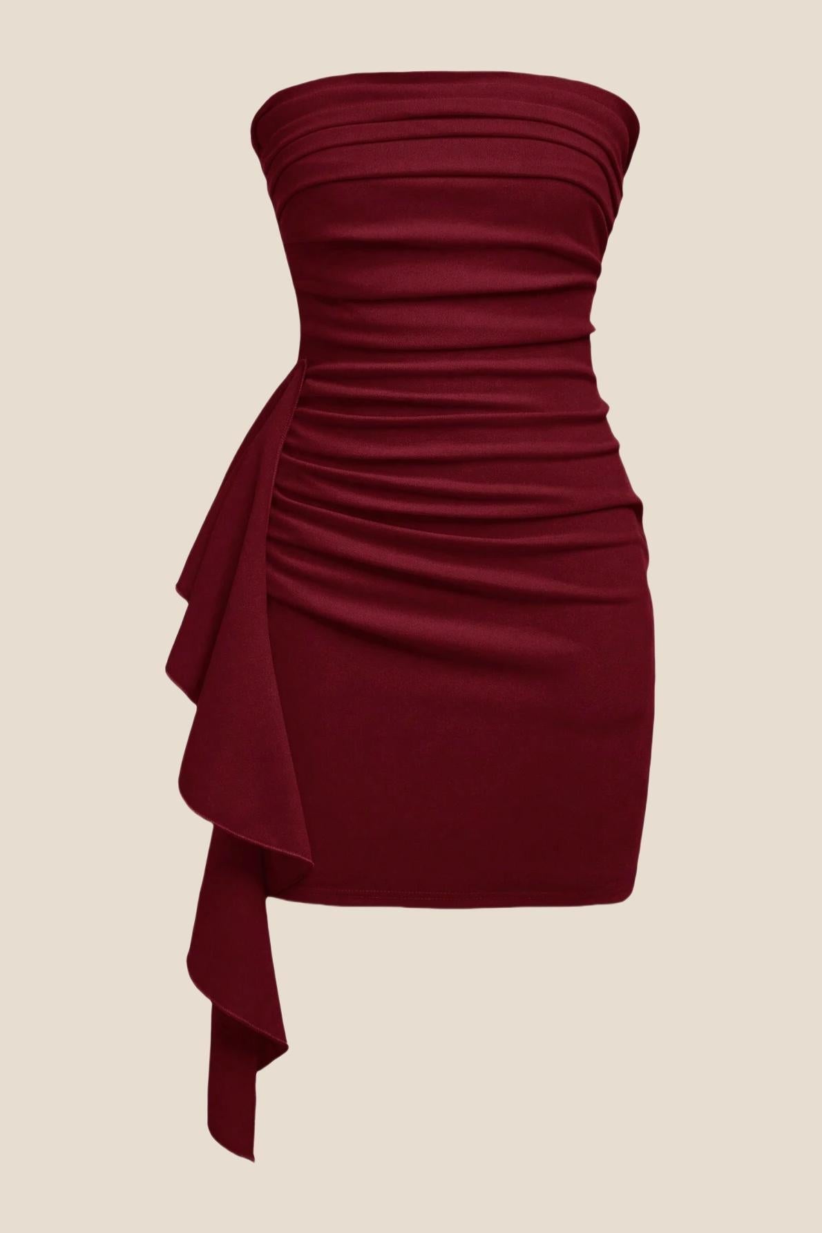 Strapless Black Bodycon Short Dress with Train