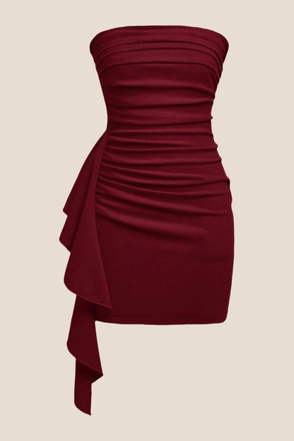 Strapless Black Bodycon Short Dress with Train
