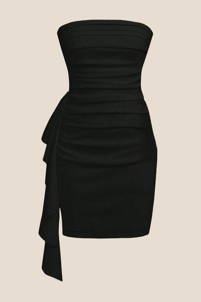 Strapless Burgundy Bodycon Short Dress with Train