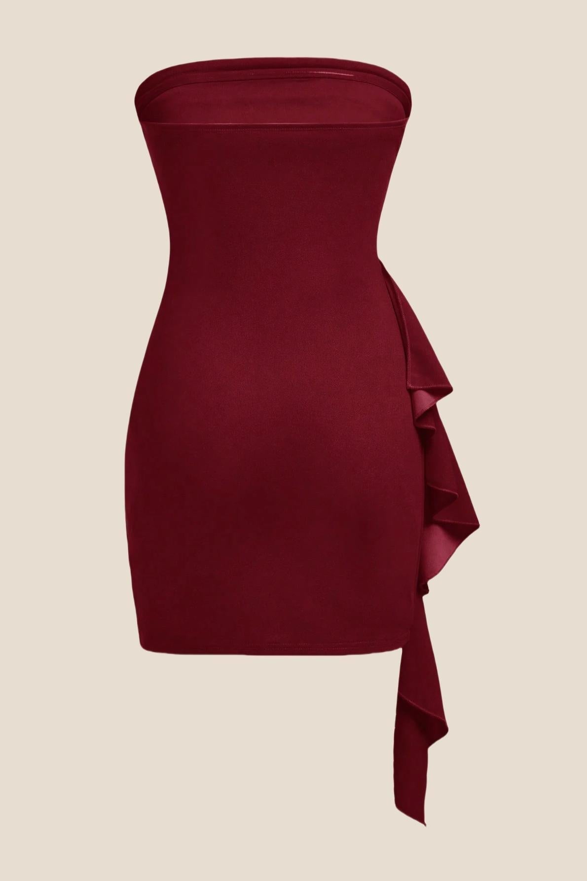 Strapless Black Bodycon Short Dress with Train