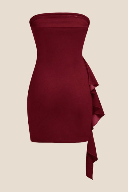 Strapless Black Bodycon Short Dress with Train