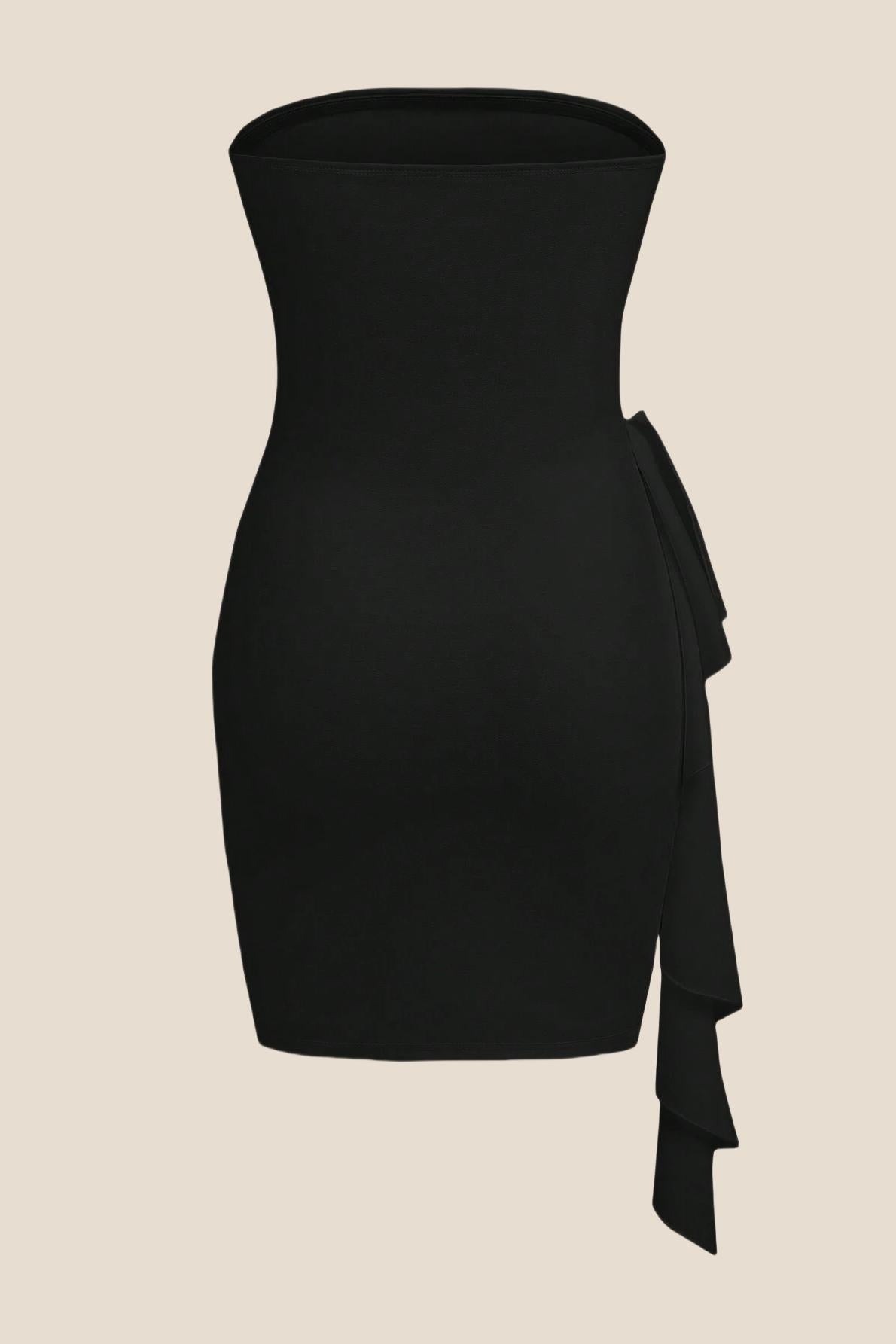 Strapless Burgundy Bodycon Short Dress with Train