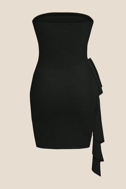 Strapless Burgundy Bodycon Short Dress with Train