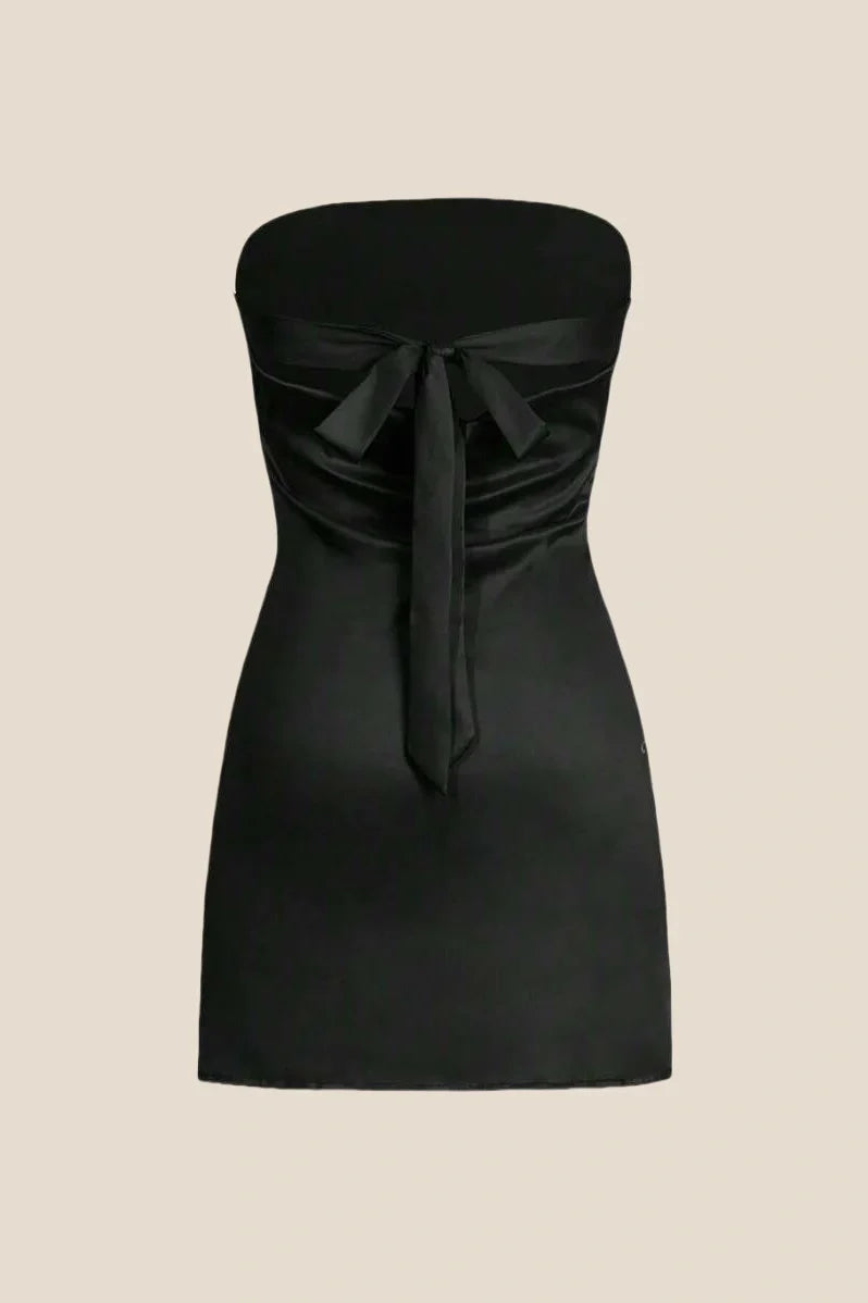 Strapless Sage Green Back Tie Short Dress