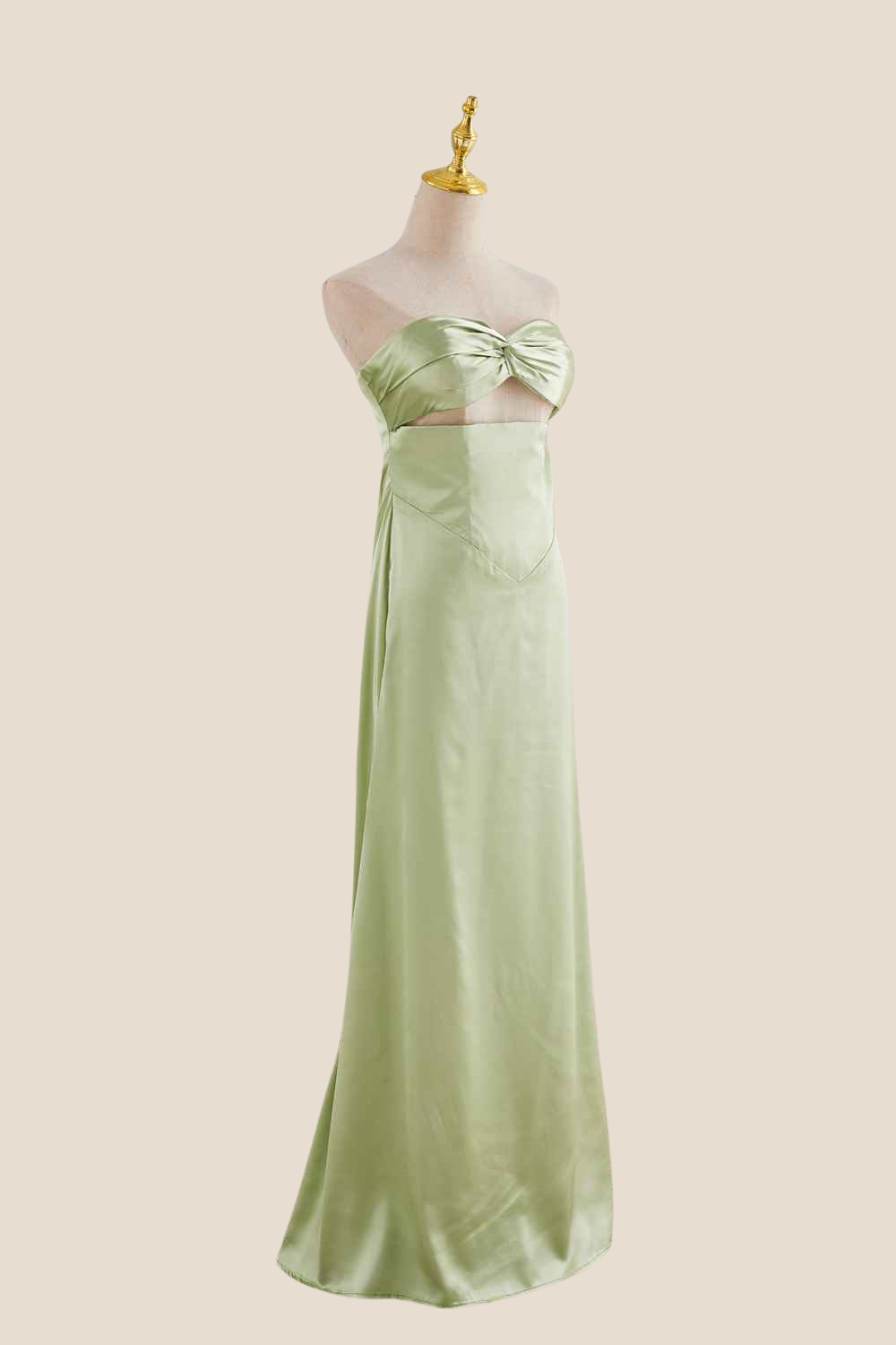 Strapless Sage Green Twist Satin Long Dress