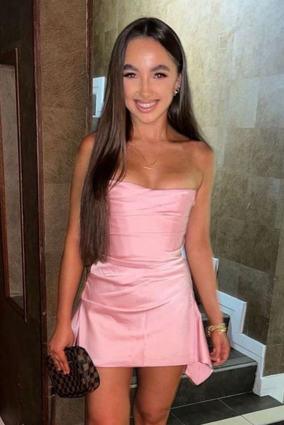 Strapless Black Ruched Short Homecoming Dress