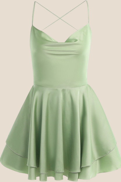 Straps Green Lace-up Back Tiered Party Dress