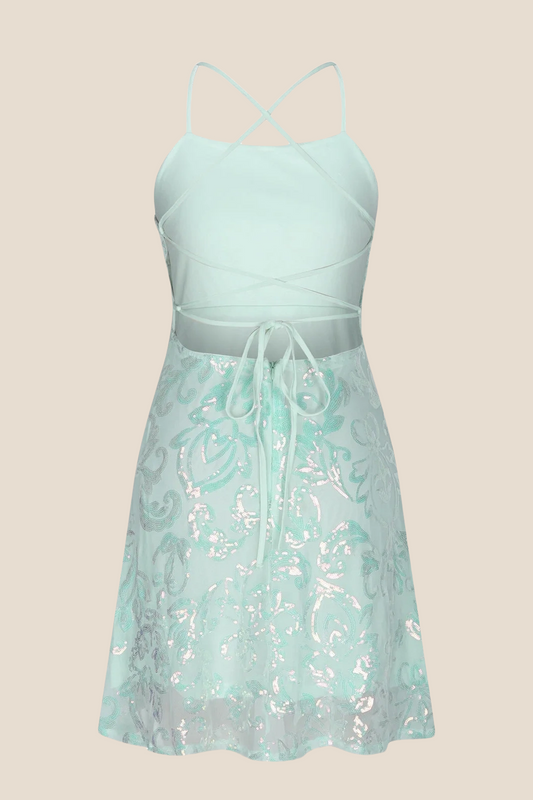 Straps Mint Green Sequin A-line Short Dress