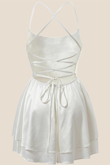 Straps Royal Blue Satin A-line Short Dress
