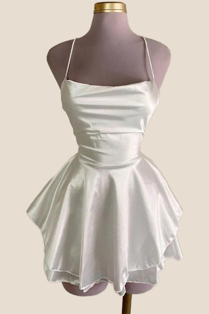Straps Royal Blue Satin A-line Short Dress