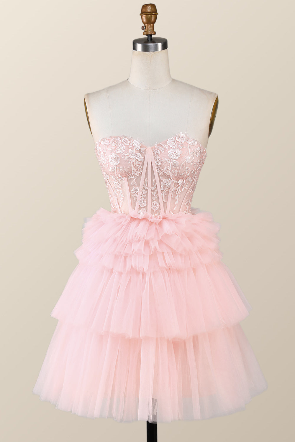 Red Sweetheart Lace and Ruffles Short Tulle Dress
