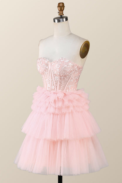 Red Sweetheart Lace and Ruffles Short Tulle Dress