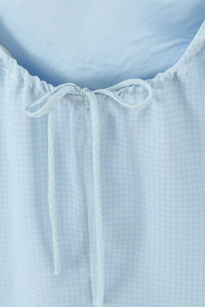 Blue Flower Embroidered A-line Short Dress
