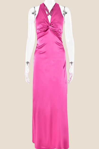 Twist V-neck Blue Open Back Sheath Long Dress