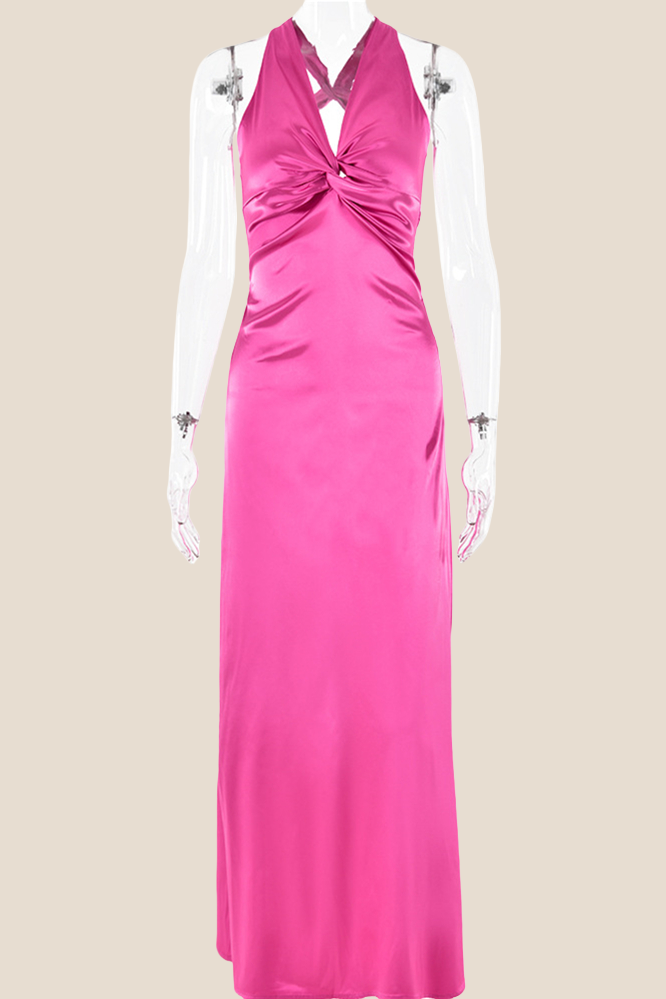 Twist V-neck Yellow Open Back Sheath Long Dress