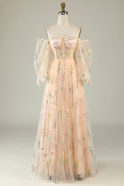 Soft Green Floral Embroidery Formal Dress