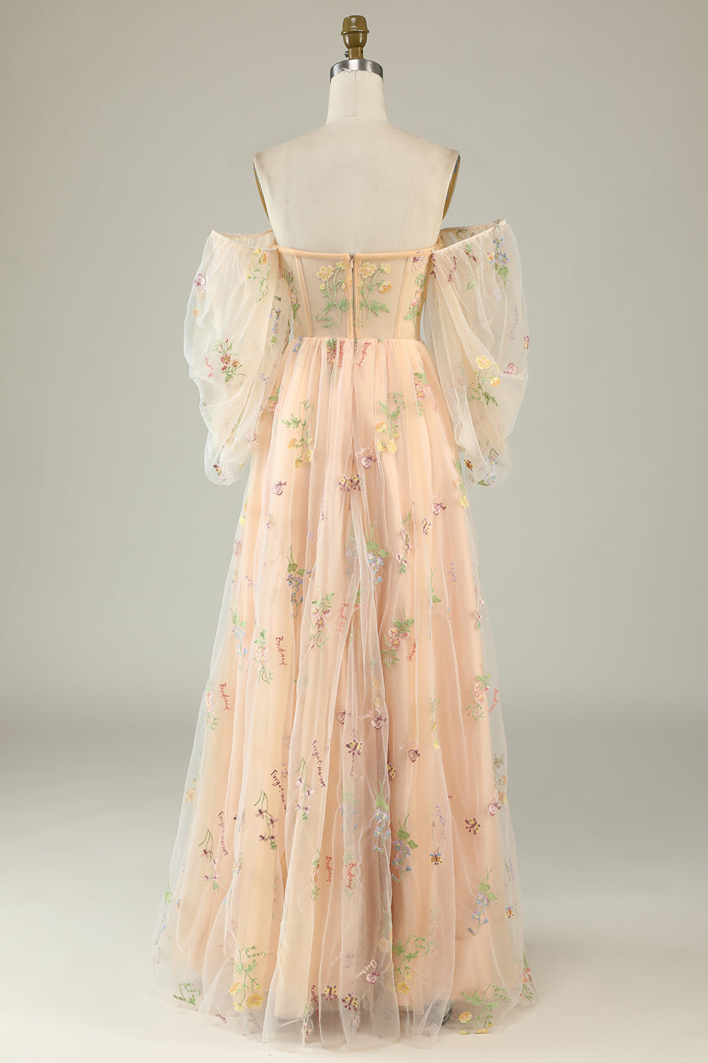 Soft Green Floral Embroidery Formal Dress
