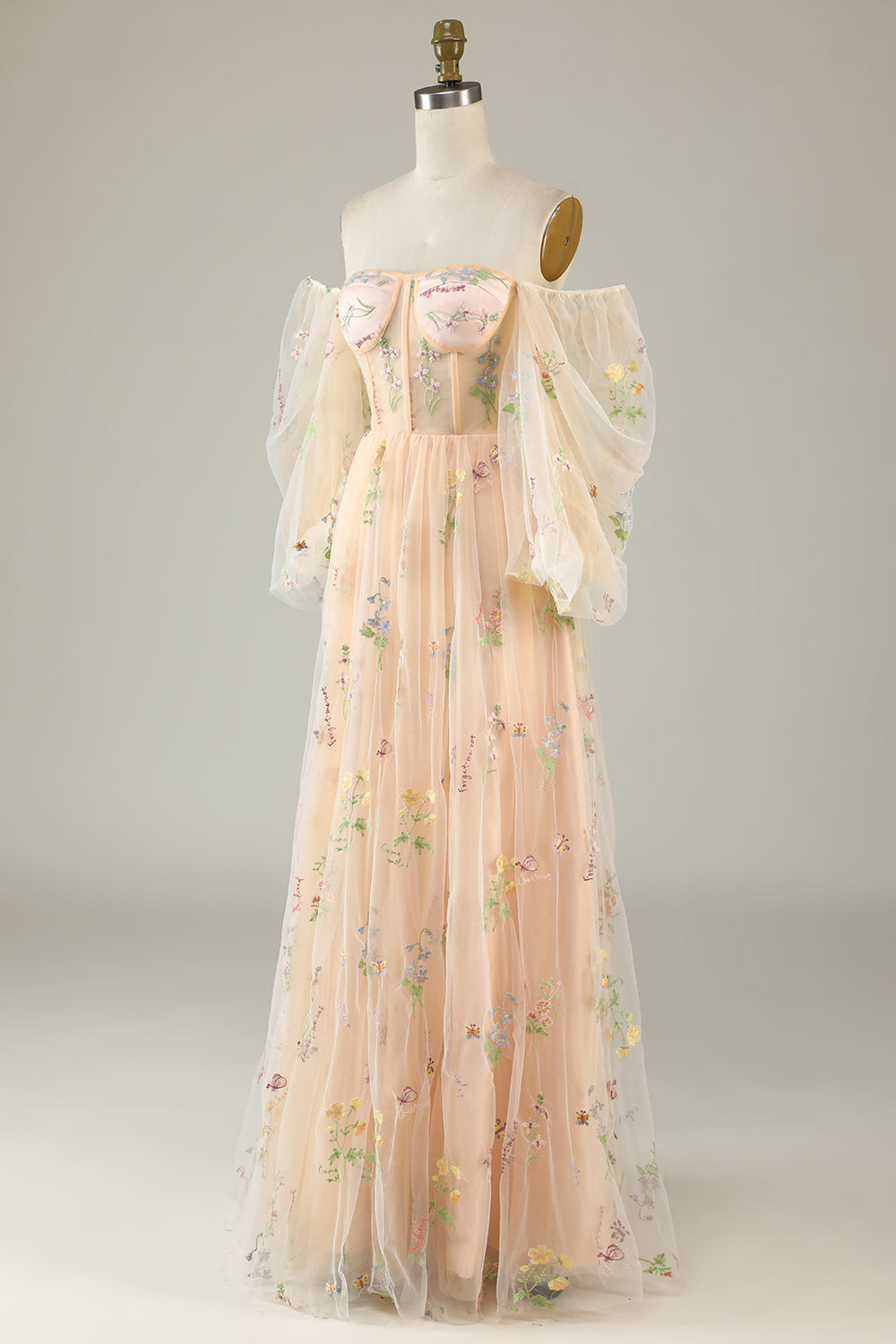 Soft Green Floral Embroidery Formal Dress