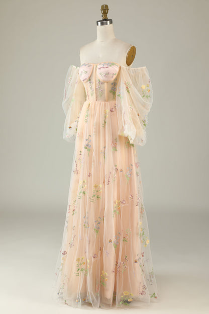 Soft Green Floral Embroidery Formal Dress