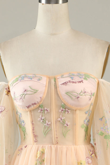 Soft Green Floral Embroidery Formal Dress