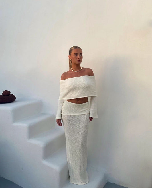 Juline - Bouclé co-ord set with bardot detail