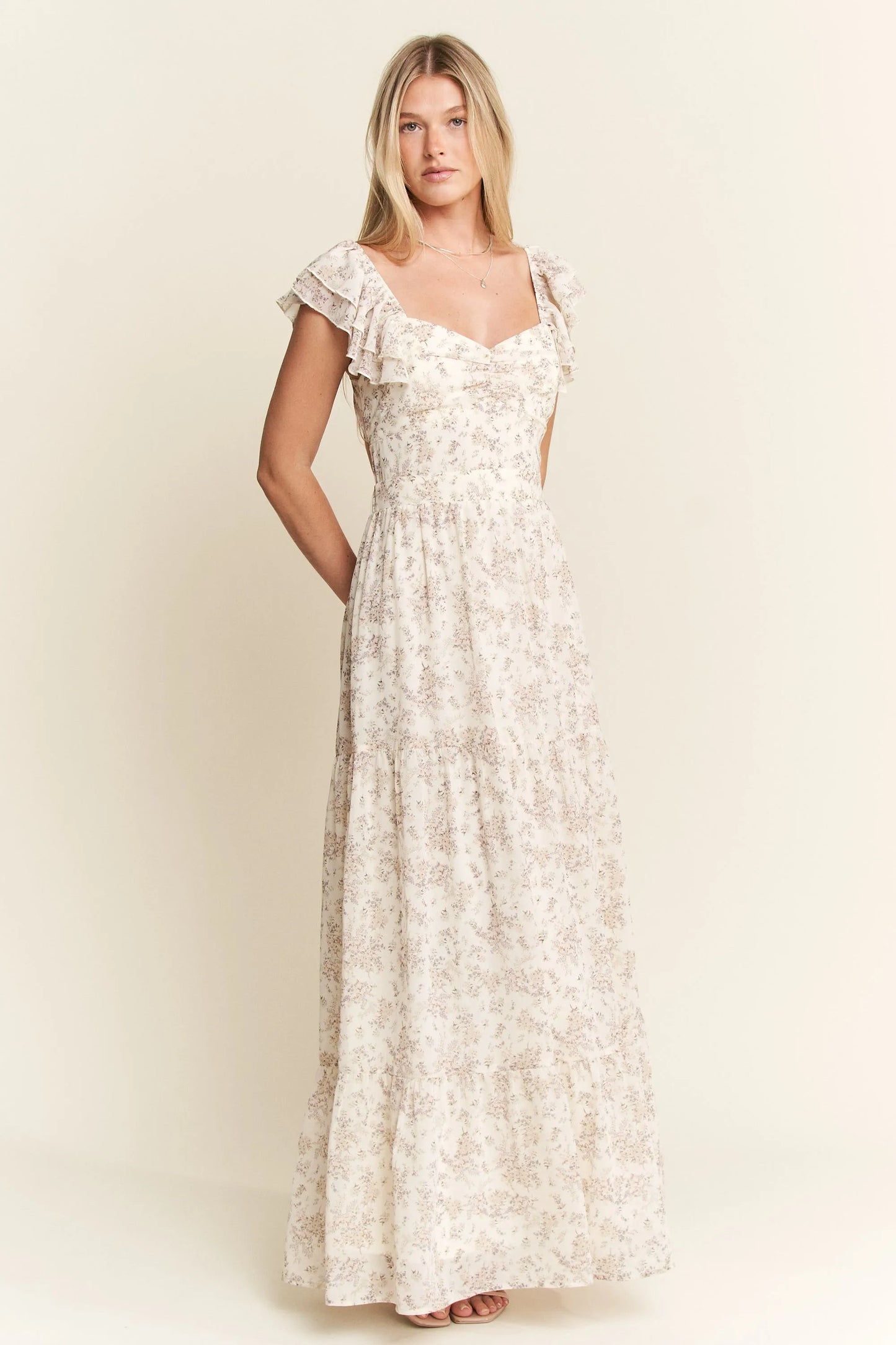 Jade By Jane Full Size Ruffle Sleeve Tiered Maxi Dress Plus Size