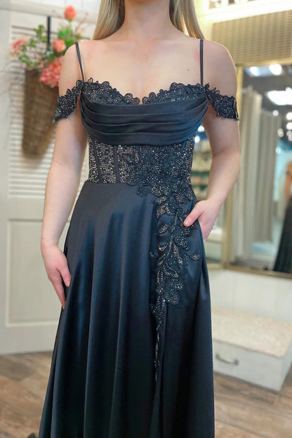 Scoop Red Lace and Satin A-line Long Formal Dress