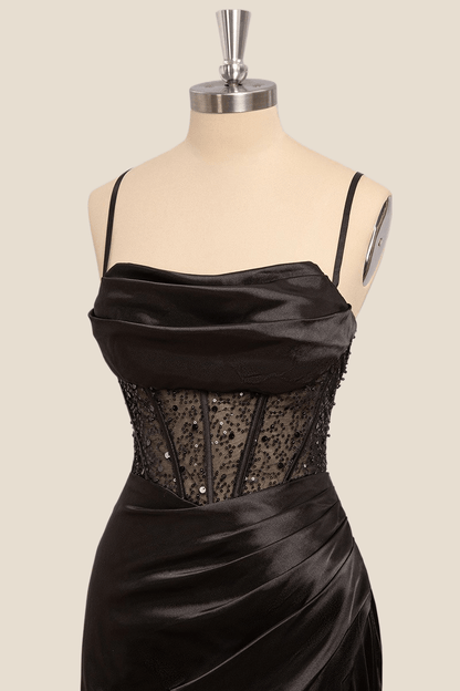 Sage Satin Cowl Neck Mermaid Formal Dress