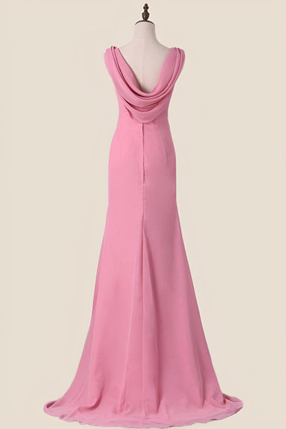 V Neck Blush Pink Chiffon Long Party Dress